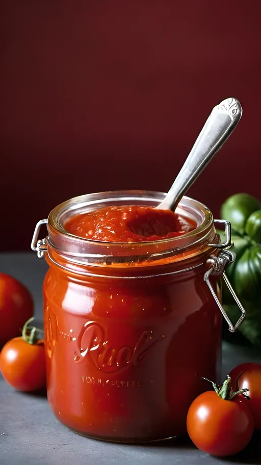 Prompt: a red jar of tomato sauce