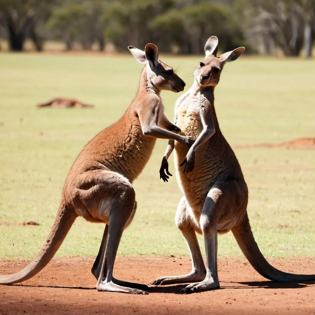 Prompt: Kangaroo hitting each other 