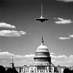 Flying saucers over capital building in Washington D...