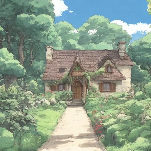 Prompt: Studio ghibli style country cottage 