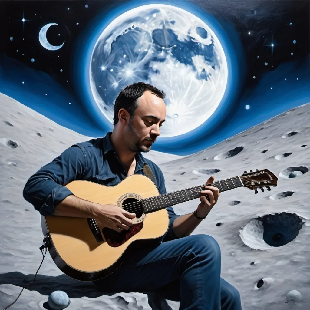 Prompt: painting of dave matthews playing the guitar on the moon 