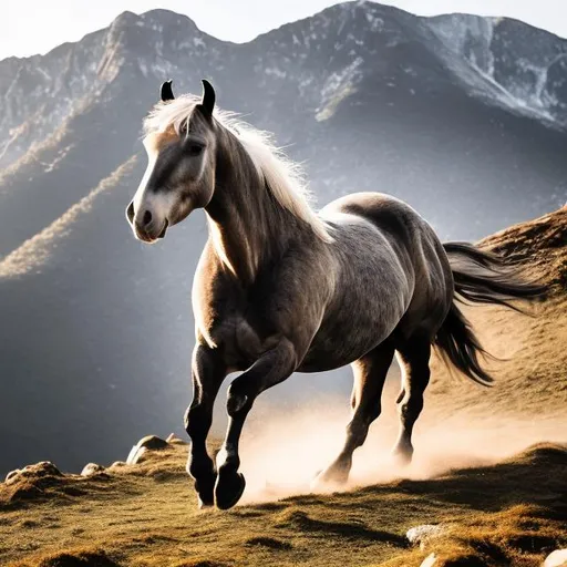 Prompt: A horse running on the mountain