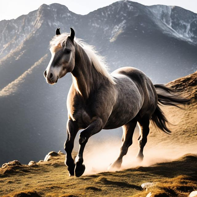 Prompt: A horse running on the mountain