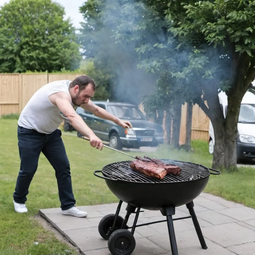 Prompt: Un homme tir à l'arc sur une cible près d'un barbecue