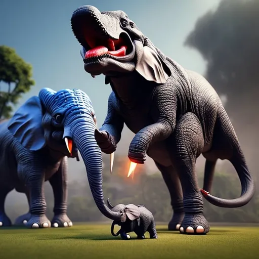 Prompt: <mymodel>t-rex hunting a elephant
 8K picture