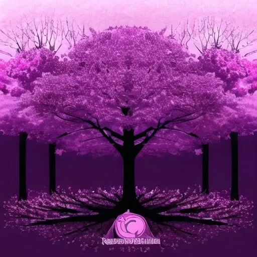 Prompt: A giant sakura tree logo. Leaves are in pink, magenta, purple, violet and royal blue tones.