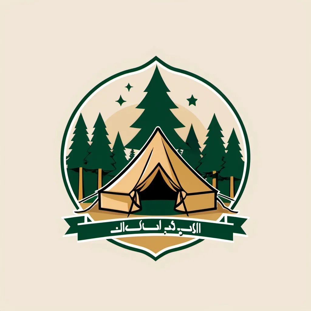 Prompt: A scouting logo featuring a tent, trees, and a media symbol like a microphone or camera, with the Arabic phrase ‘الجنة الكشفية الإعلامية’ in an elegant Arabic font.”