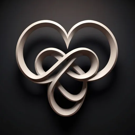 Prompt: 3D art of infinity symbol with a small heart on it's right side with a dark background