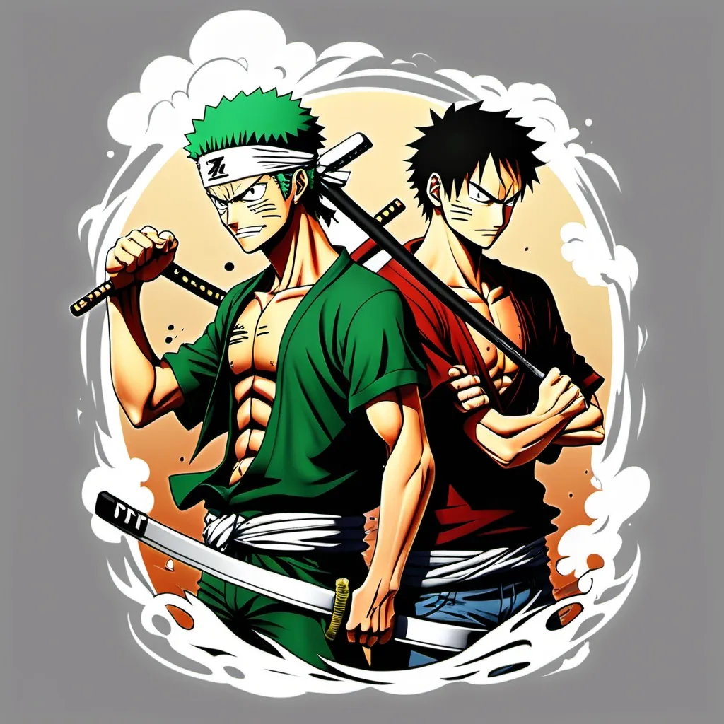 Prompt: Roronoa Zoro's with luffy Picture For Print in T-Shirt