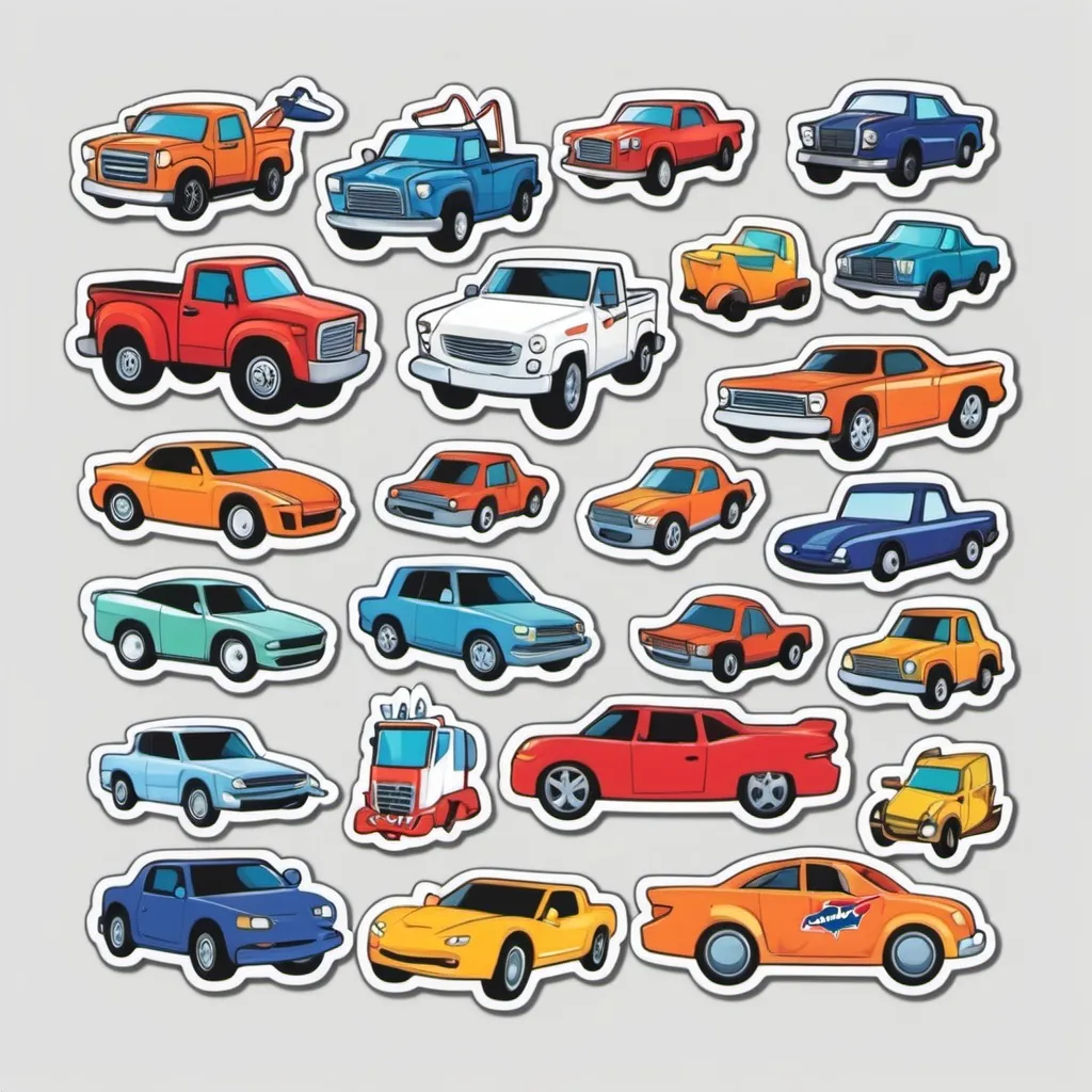 Prompt: Cars, trucks, airplanes, and boats stickers