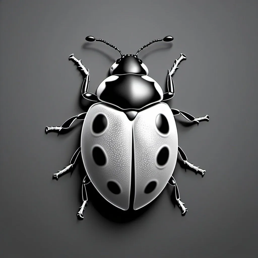 Prompt: Create a 3D relief file of a single ladybug in gray scale with high contrast. Use a minimalistic style and no background. Ensure that the light is balanced to show detail in a side view.