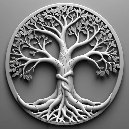 Prompt: grayscale 3D relief without  background or border " the tree of life" with 2 hands, fingers intertwined wearing wedding bands  forming the trunk and branches  to be used as a CNC machine 3D file