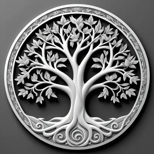 Prompt: grayscale 3D relief without  background or border tree of life to be used as a CNC machine 3D file