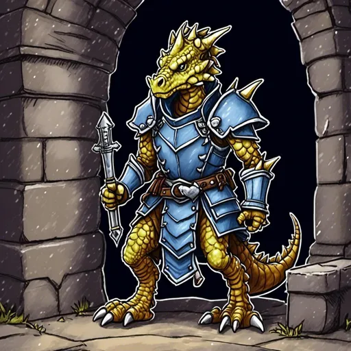 Prompt: <mymodel> dragonborn 01, standing guard in dungeon