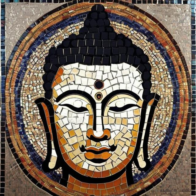 Prompt: buddha in a modern mosaic made with ancient techniques. The mosaic has been made by a sicilian artist

