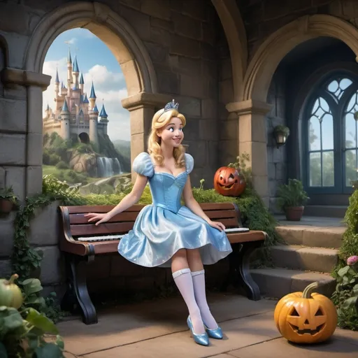 Prompt: “Imagine a realistic scene with fairy tale elements and modern influences. In the center is Cinderella, sitting on a bench in a castle garden, holding a glass slipper and having a worried expression on her face, thinking that if she loses her slipper again, she might become a meme. Beside her, Jack from 'Jack and the Beanstalk' is excited, leaning forward and suggesting names for a reality TV show, such as 'Big Brother Fairy Tale Edition' or 'Exatlon Fairy Tale Edition' . In the corner of the stage, the Bad Wolf grins slyly, expressing his interest in attending, but jokingly adds that he hopes there's plenty of food in the kitchen. The background combines fairytale elements such as a castle with modern cues such as phone screens and social media icons floating in the air.”