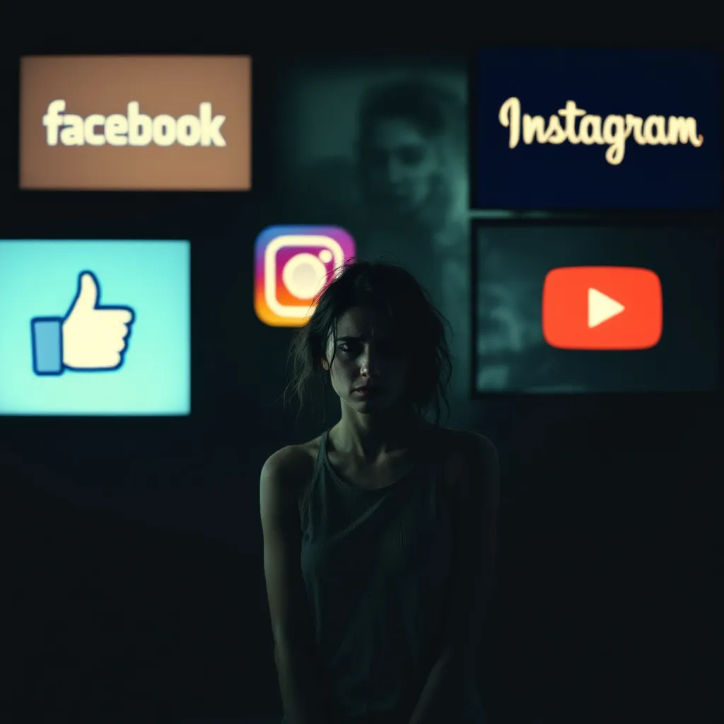 Prompt: GENERAR UNA IMAGEN DE UNA MUJER
TRISTE SIENDO JUZGADA POR ICONOS DE LAS REDES SOCIALES
