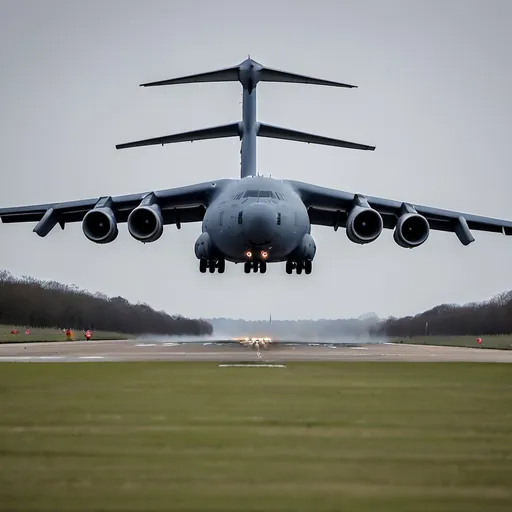 Prompt: C-17 Globemaster III landing at RAF Lakenheath