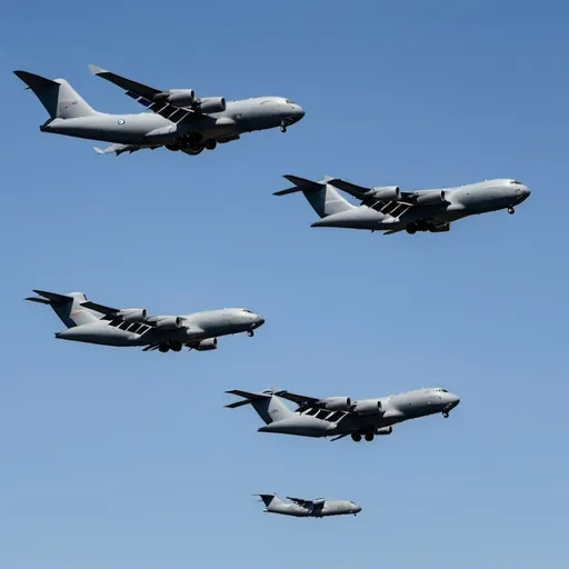 Prompt: 20 C-17 Globemaster IIIs flying in formation