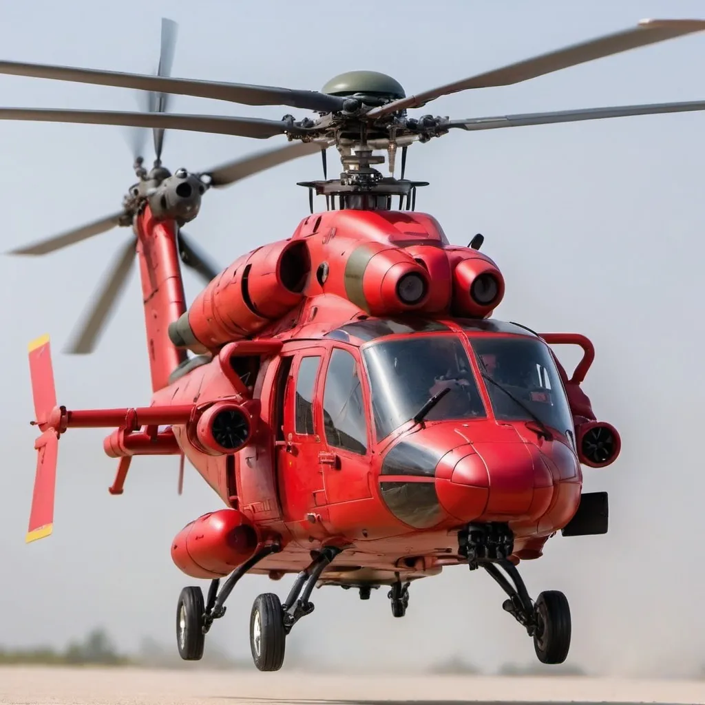 Prompt: cool military helciopter red color