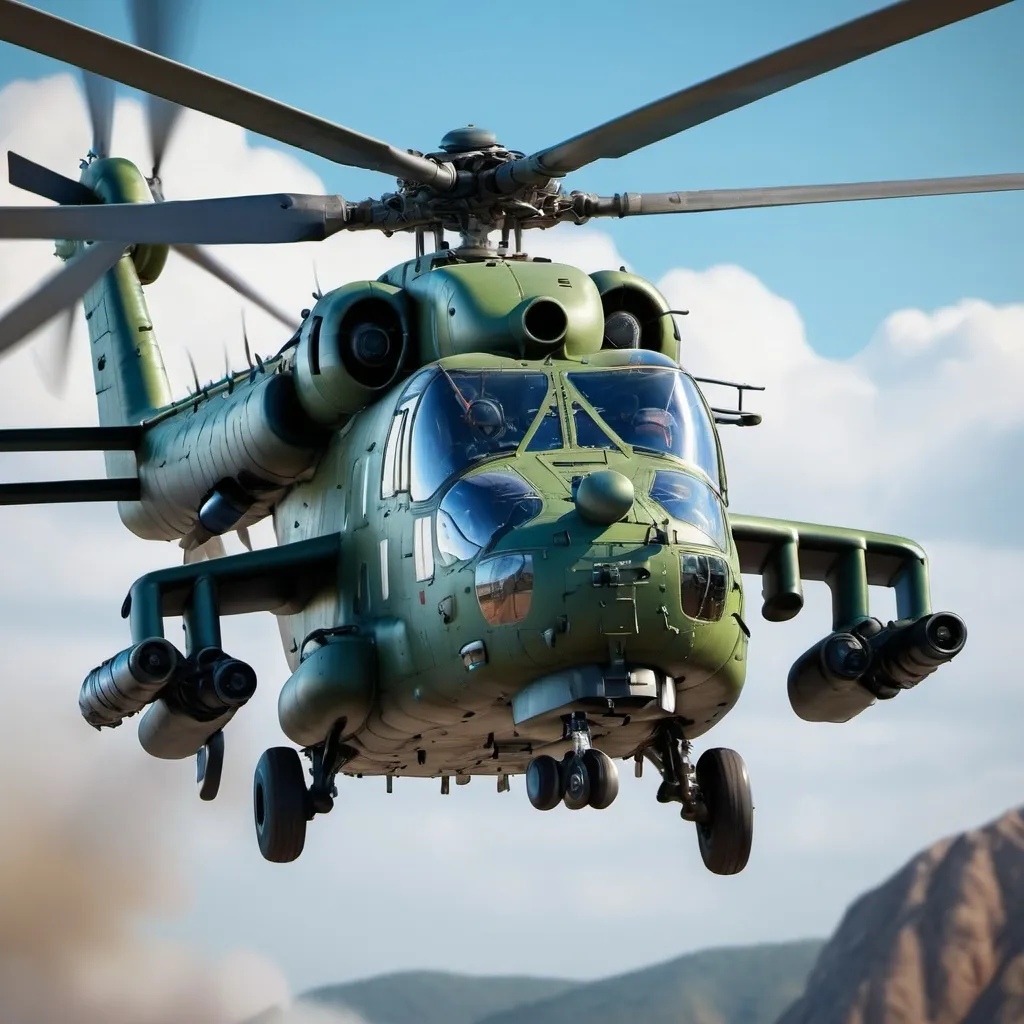 Prompt: Mi-24 Hind Facing the camera