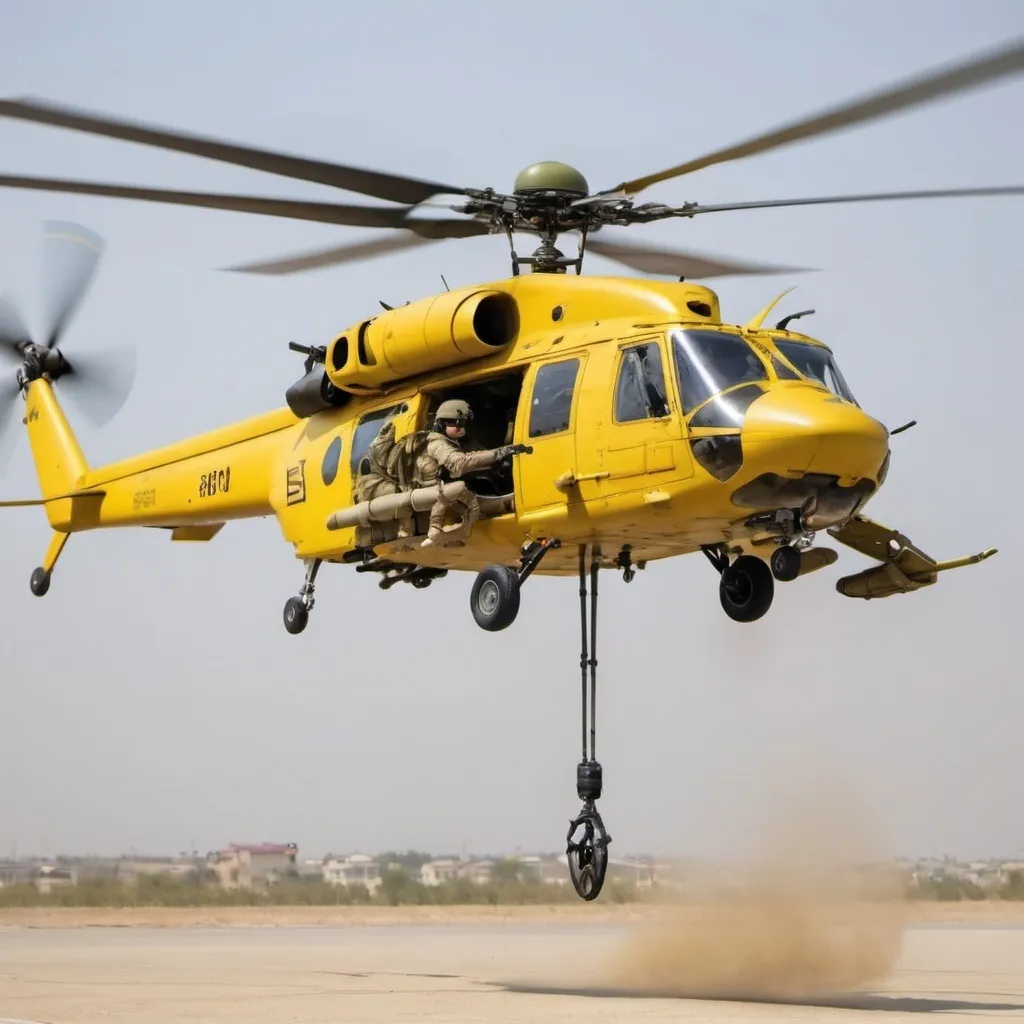 Prompt: cool military helciopter yellow color