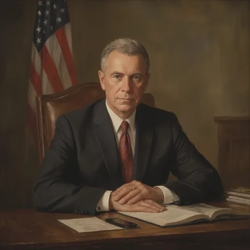 Prompt: a president sit in table potrait