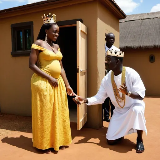 Prompt: African king showing his new wife the house he built for her.
