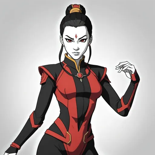 Prompt: A coloring page of azula in a red and black gymest suit 