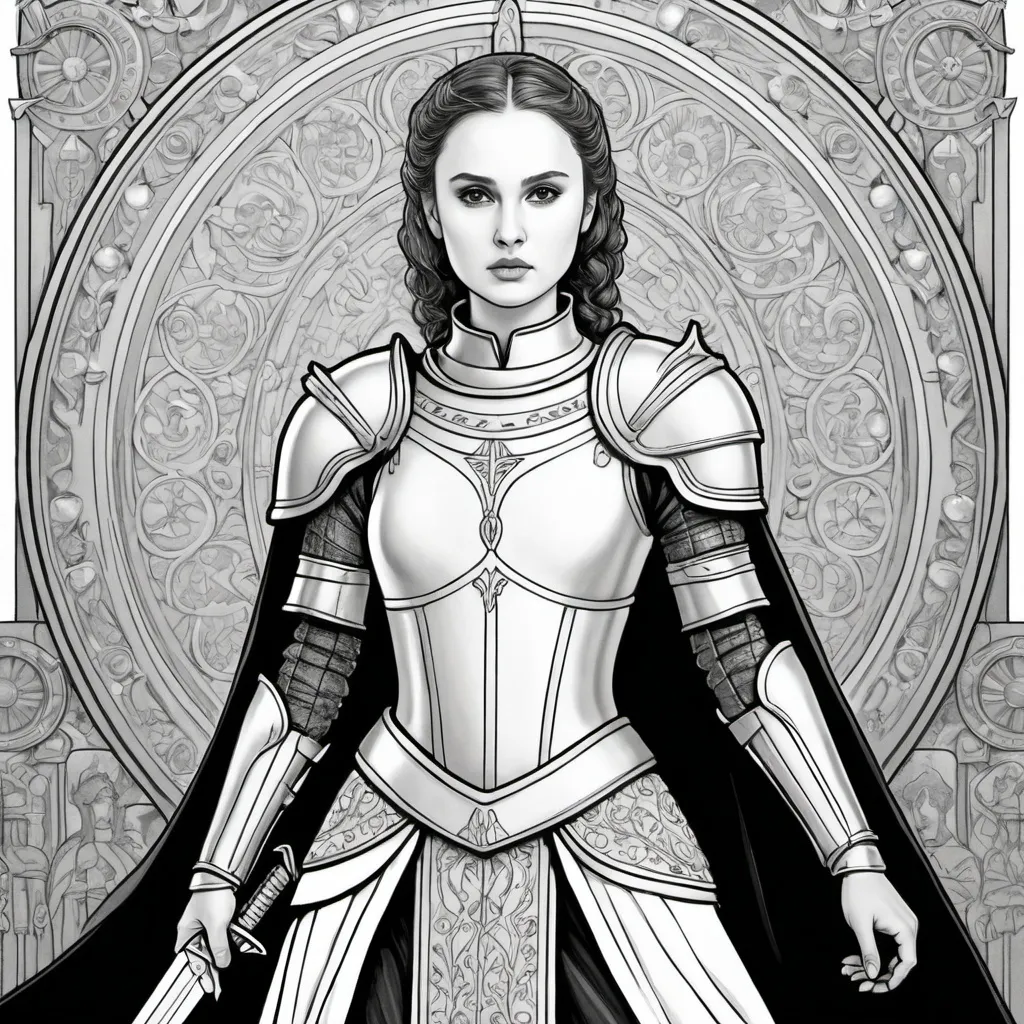 Prompt: A coloring page of padme amedalia as Joan of Arc 