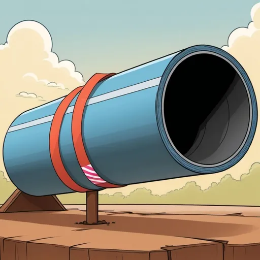 Prompt: A pipeline cartoon wrapped with a wide tape around it