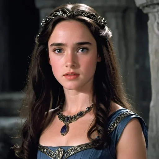Prompt: A beautiful daughter of Hades, played by a very young Jennifer Connely