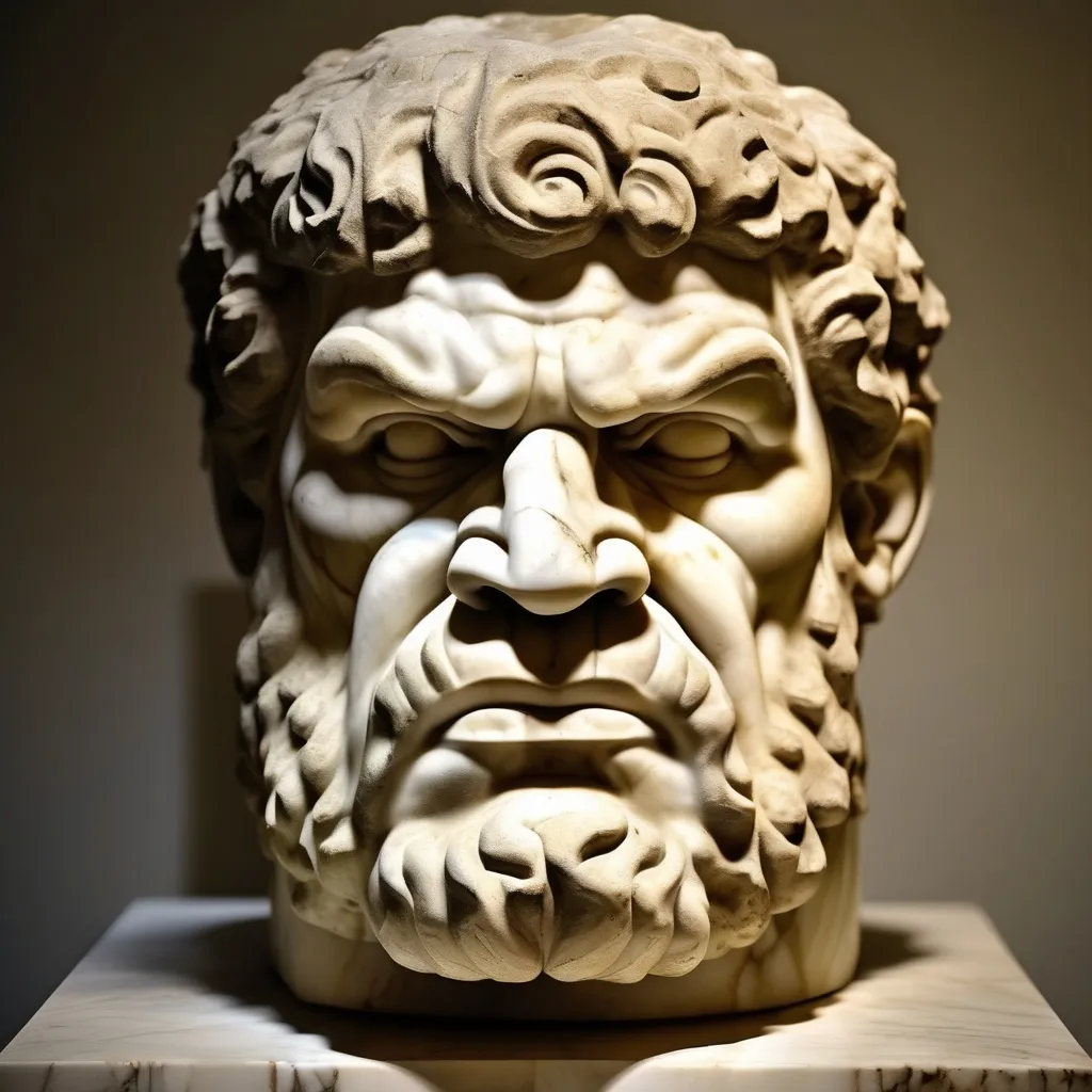 Prompt: marble sculpture Hulk head and shoulders serene face.hellenistic 1st century AD,soft lighting