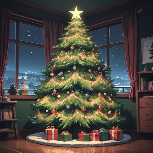 Prompt: christmas tree, in the style of anime