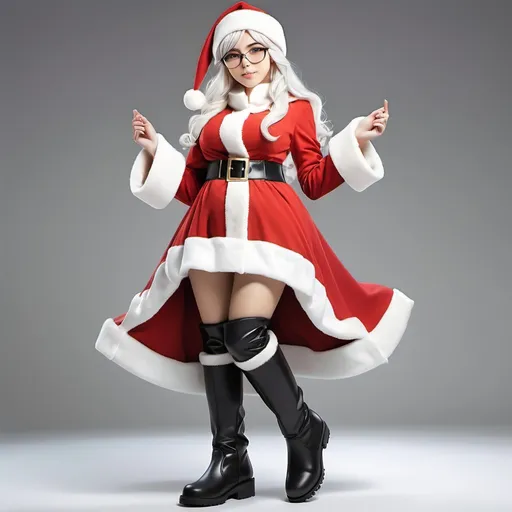 Prompt: Female Anime Santa Claus glasses boots and white beard, in the style of anime