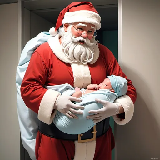 Prompt: Santa Claus helping to deliver a newborn baby, in the style of anime