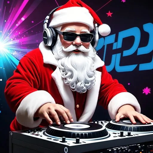 Prompt: Santa Claus in a DJ booth playing the latest Christmas Song hits, in the style of anime