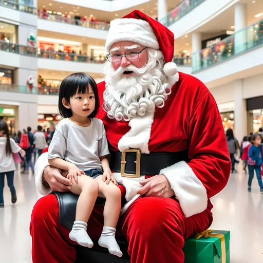 Prompt: Santa Claus in the mall with a child on his lap, in the style of anime