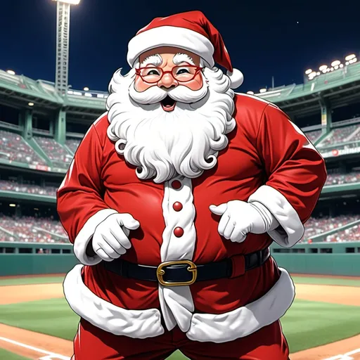 Prompt: Santa Claus up at bat at a baseball game, in the style of anime