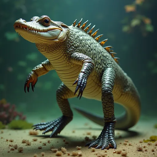 Prompt: A fish with alligator legs