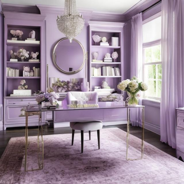 Prompt: Luxury lilac, home office, modern, books