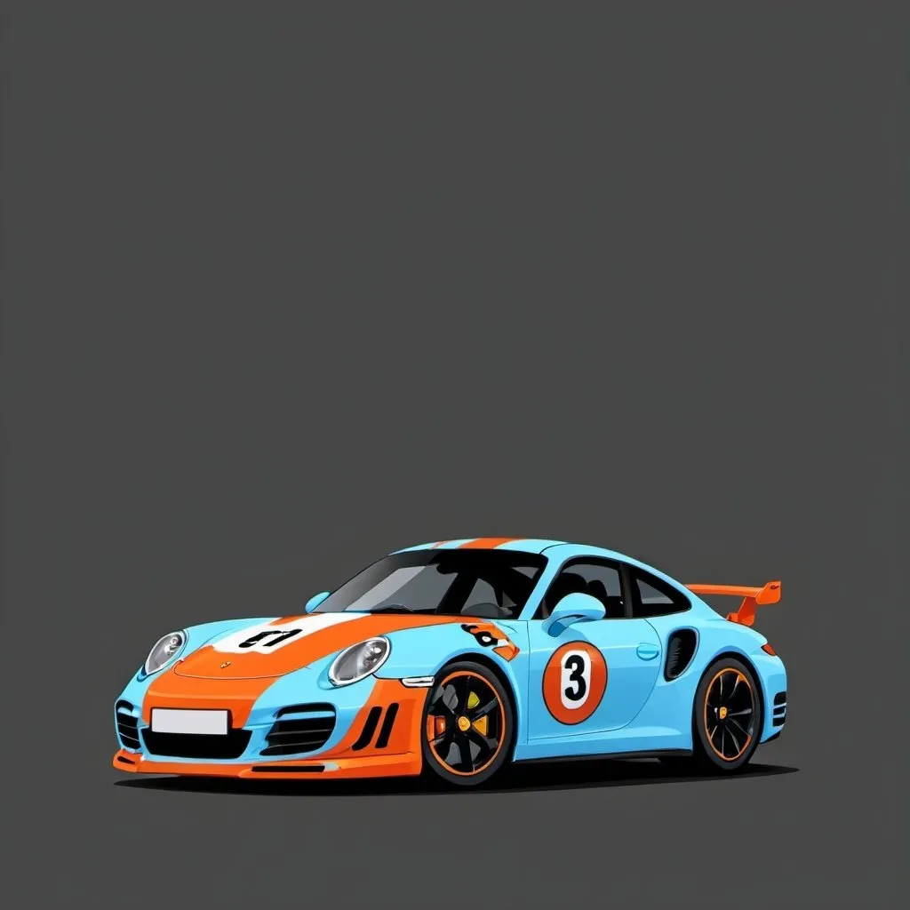 Prompt: Porsche 911 turbo with gulf livery,simple background,cartoon