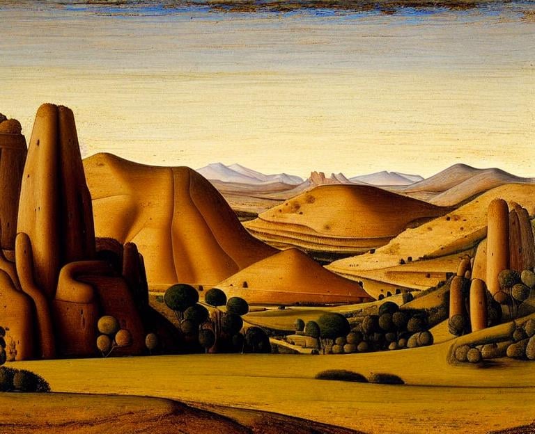 Prompt: utah landscape. morandi, mongolian painting, ernst haeckel, georges lemmen, belmiro de almeida, mughal painting, vittore carpaccio, kanō school painting, quantum tracing, composition is covered with smallest distinct looping lines, interlaced, oxide texture, rust texture, ethereal hues, extremely finest linear surface texture, textured, hdr soft diffused light, sharp focus extremely detailed fantasy intricate 8k dynamic lighting fantastic view crisp quality orderly Meticulous intricate details.