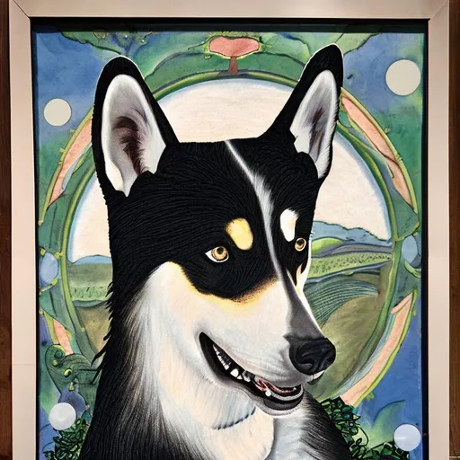 Prompt: A huskey dog in the style of Sandro Botticelli