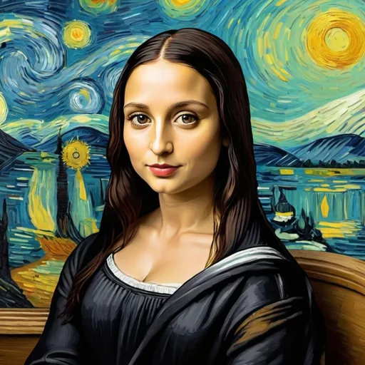 Prompt: Mona lisa in the style of Van Gogh