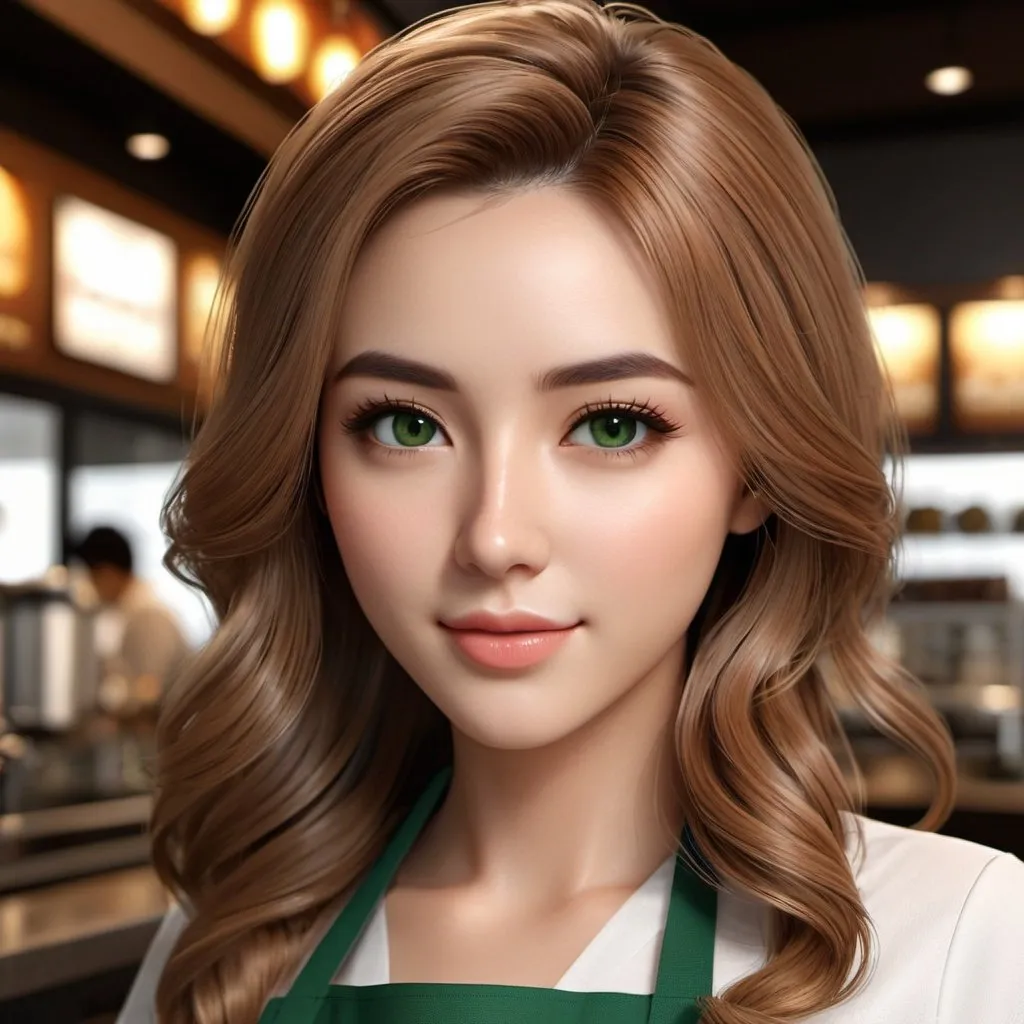 Prompt: {{professional best masterful stylistic anime style character-design as highest quality award-winning closeup masterpiece}} :: {{{{hyperrealistic hyperdetailed hyperstylized aesthetic attractive stunning feminine intense young adult barista woman love gazing directly at camera with long wavy lightbrown hair and green eyes wearing barista-apron}}} :: hyperrealistic perfect dramatic cinematic volumetric raytraced lighting, rtx, dlsr, depth of field, 30mm lens, 1/250s, f/2.8, ISO 300 --q 2 --s 500