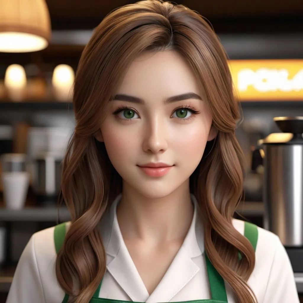 Prompt: {{UHD 8k 64k professional best award-winning masterful stylistic anime style digital character-design masterpiece closeup highest quality}} :: {{{{hyperrealistic hyperdetailed hyperstylized aesthetic attractive stunning feminine intense young adult barista woman love gazing directly at camera with long wavy lightbrown hair and green eyes wearing barista-apron}}} :: hyperrealistic perfect dramatic cinematic volumetric raytraced lighting, rtx, dlsr, depth of field, 30mm lens, 1/250s, f/2.8, ISO 300 --q 2 --s 500