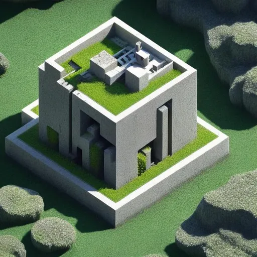 Prompt: 
Imagine an intricately detailed, hyper realistic, cube ground is like cut within where soil formation can be seen in the cut, in isometric view of a house (describe the house), White background, It evokes a sense of story and character within the scene.