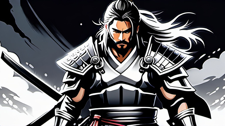 Prompt: (((Dan mumford))), screenprinting of ultra detailed portrait of Jhon wick as a samurai in metallic black and silver armor. high quality cell shaded illustration in post apocalyptic style by Yoji Shinkawa, ((full body)), dynamic pose, perfect anatomy, centered, freedom, soul, silver long hair, approach to perfection, cell shading, 4k , cinematic dramatic atmosphere, watercolor painting, global illumination, detailed and intricate environment, artstation, concept art, fluid and sharp focus, volumetric lighting, cinematic lighting, Art by dan mumford,