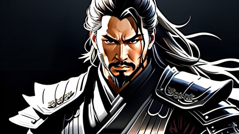 Prompt: (((Dan mumford))), sticker of ultra detailed portrait of Jhon wick as a samurai in metallic black and silver armor. high quality cell shaded illustration in post apocalyptic style by Yoji Shinkawa, ((full body)), dynamic pose, perfect anatomy, centered, freedom, soul, silver long hair, approach to perfection, cell shading, 4k , cinematic dramatic atmosphere, watercolor painting, global illumination, detailed and intricate environment, artstation, concept art, fluid and sharp focus, volumetric lighting, cinematic lighting, Art by Yoji Shinkawa,